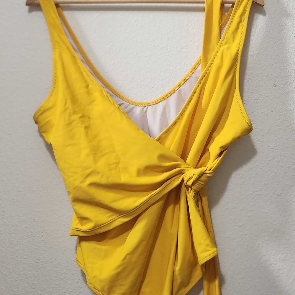 Yellow Wrap One-Piece Swimsuit